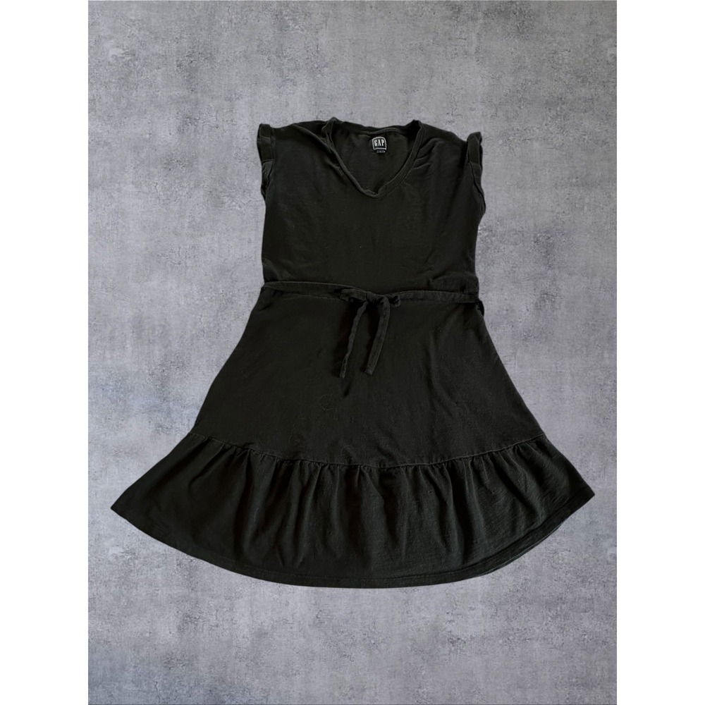 GAP Ruffle Dress Womens Small Black Short Sleeve V-Neck Knit